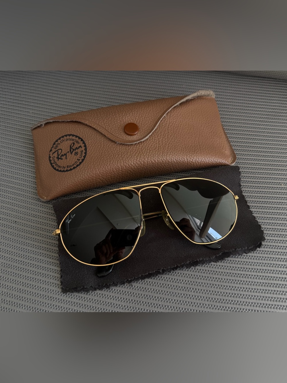 Vintage B&L Ray-Ban W1082 GEP RB3 Green Lens Sunglasses 59-16 USA w/ Case